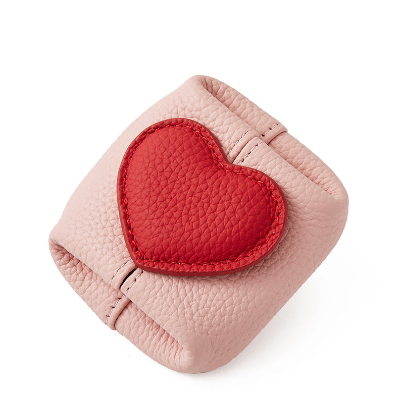 Top-Grain Leather Mini Wallet with a Hint of Heartüíù