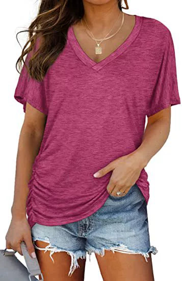 ‚ú®Womens Short Sleeve V Neck Dolman Tops with Side Shirring Loose Fit Shirts