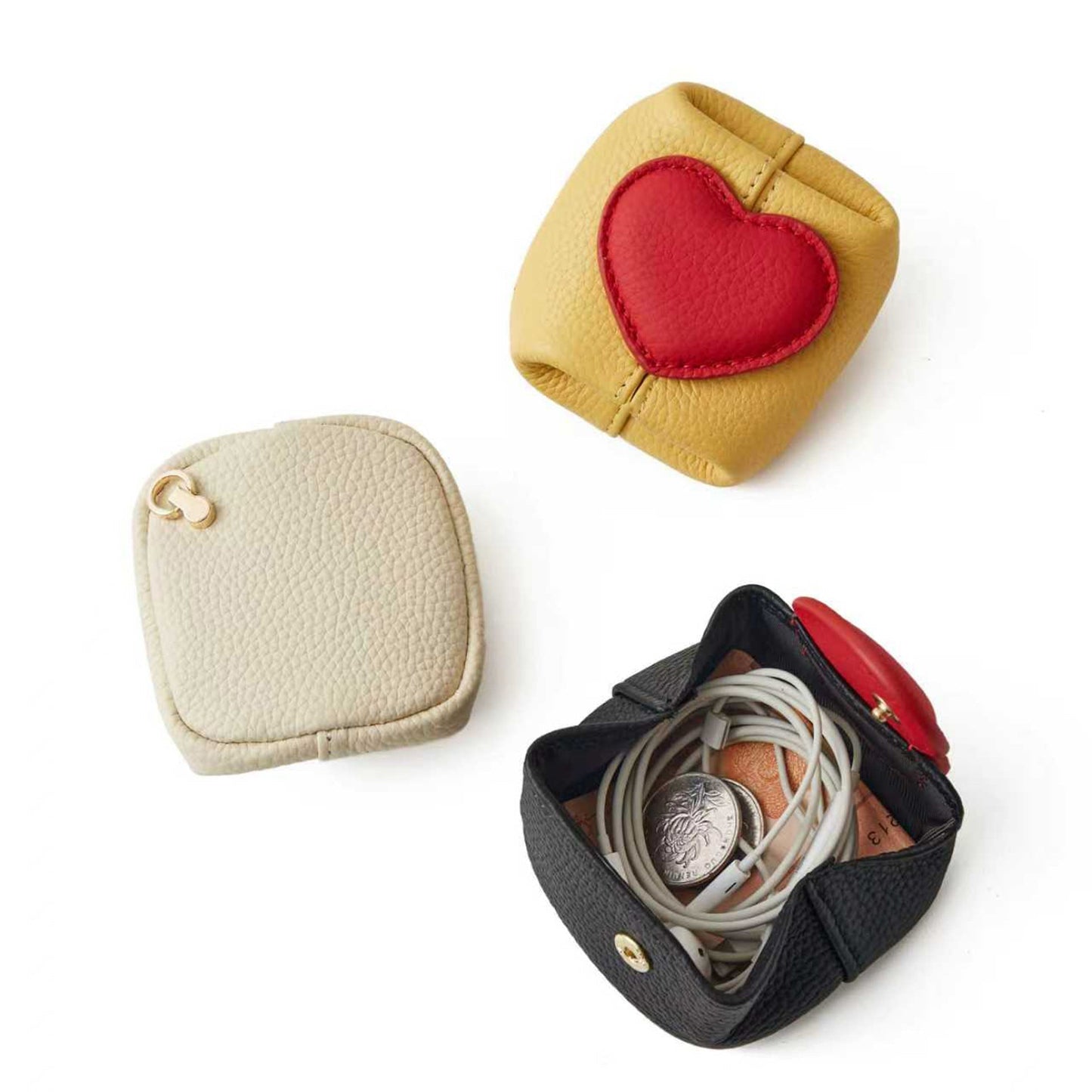 Top-Grain Leather Mini Wallet with a Hint of Heartüíù