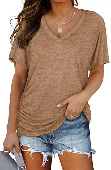 ‚ú®Womens Short Sleeve V Neck Dolman Tops with Side Shirring Loose Fit Shirts