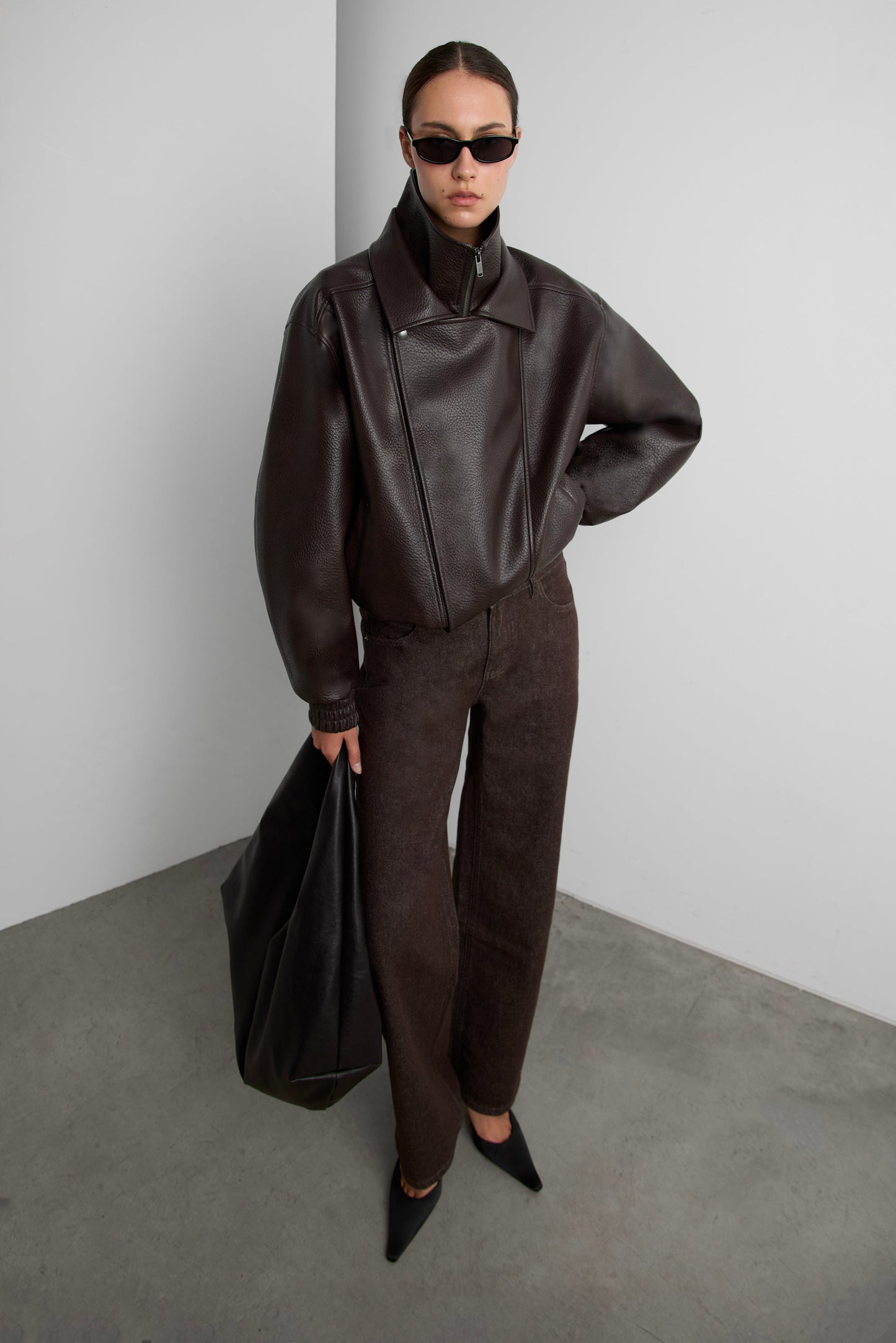 VEGAN LEATHER DOUBLE COLLAR BIKER JACKET