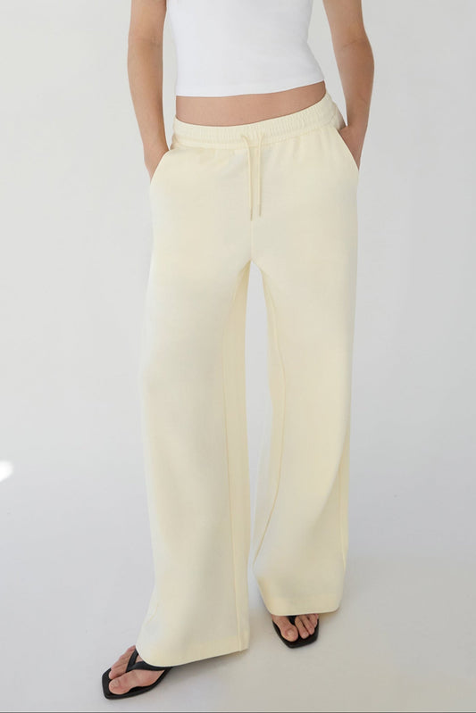 DOUBLE-KNIT COTTON BLEND WIDE LEG PANT