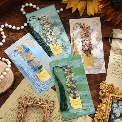üìö‚ú® 8-Piece Gold Metal Bookmark Set with Tassel ‚Äì Van Gogh & Monet Inspired Gift for Book Lovers üé®