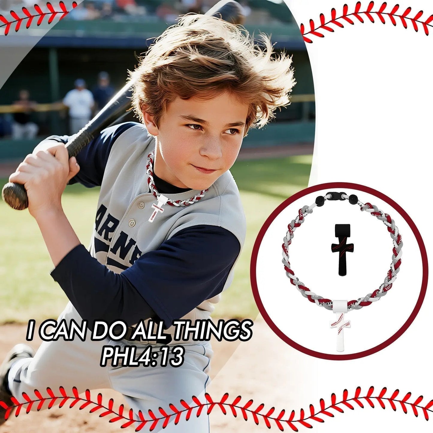 ‚úùÔ∏è‚öæTriple-Rope Tornado Baseball Necklace ‚Äì Cross Charm Pendant with "I CAN DO ALL THINGS PHL4:13"