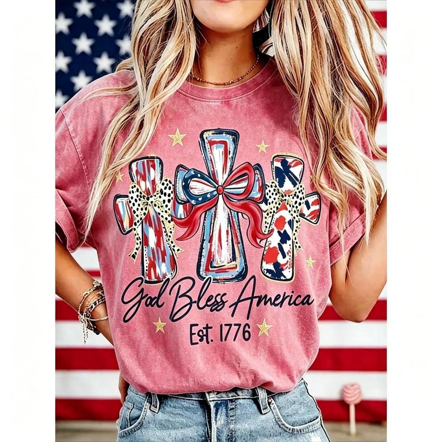 ‚≠ê God Bless America Women T-Shirt - Vintage 250th Anniversary USA Gift TeeüéÜ