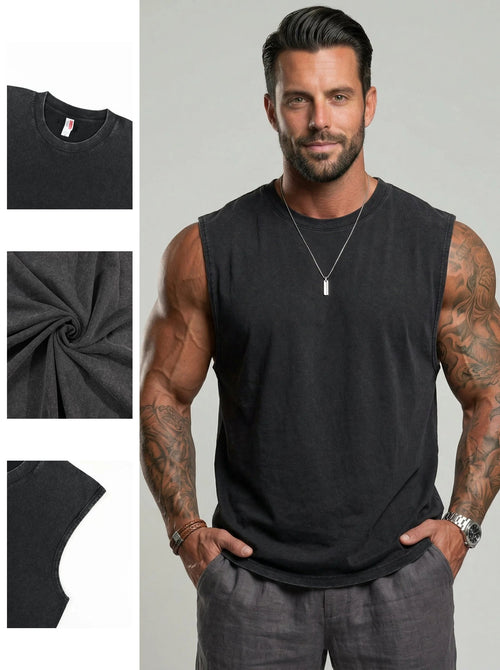 ‚ö° Hot Sales  üî• 4-Pack Men's Washed Sleeveless Vest ‚Äì Heavyweight Cotton, Acid Wash, Oversized Gym & Streetwear