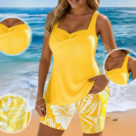 üî•üî•üî•Two-piece Body Covering Surplice Tankini Printed Boxer Swimsuit
