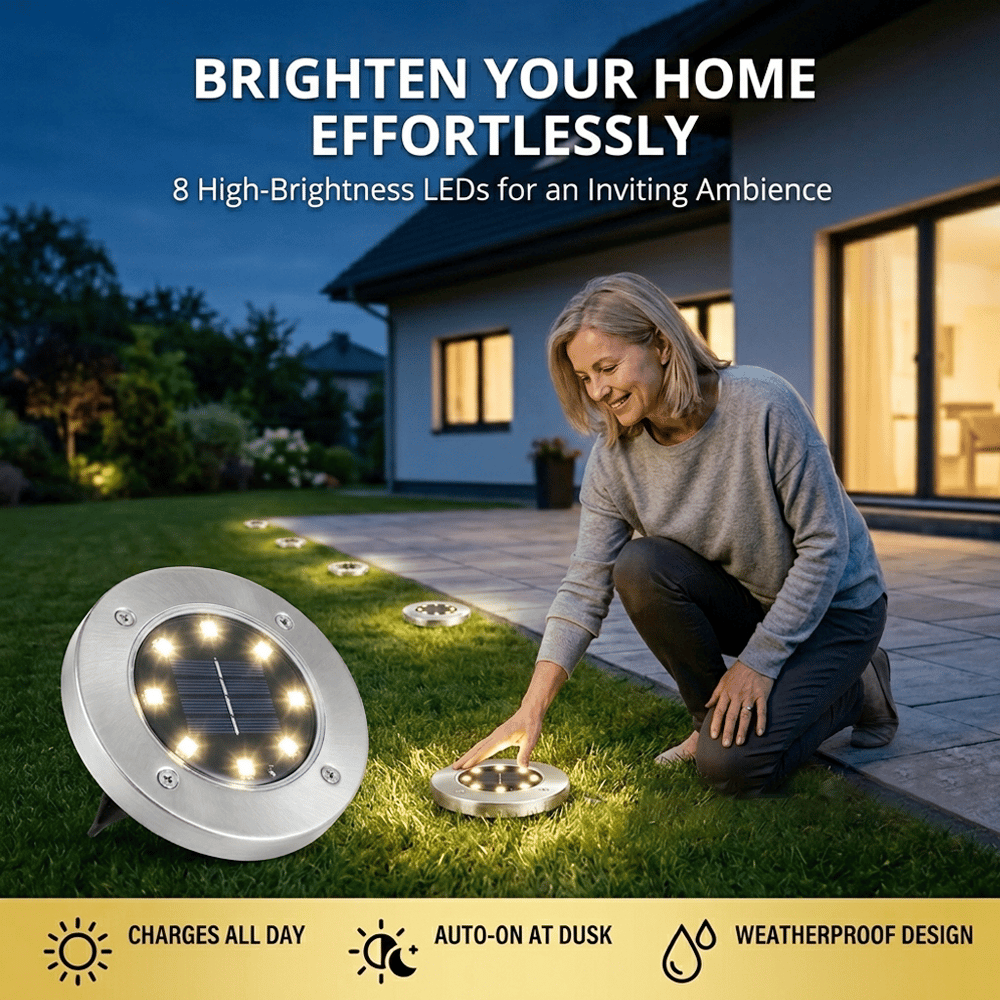 ‚òÄÔ∏è Solar Powered 8-LED Ground Lights | Outdoor Pathway Lighting