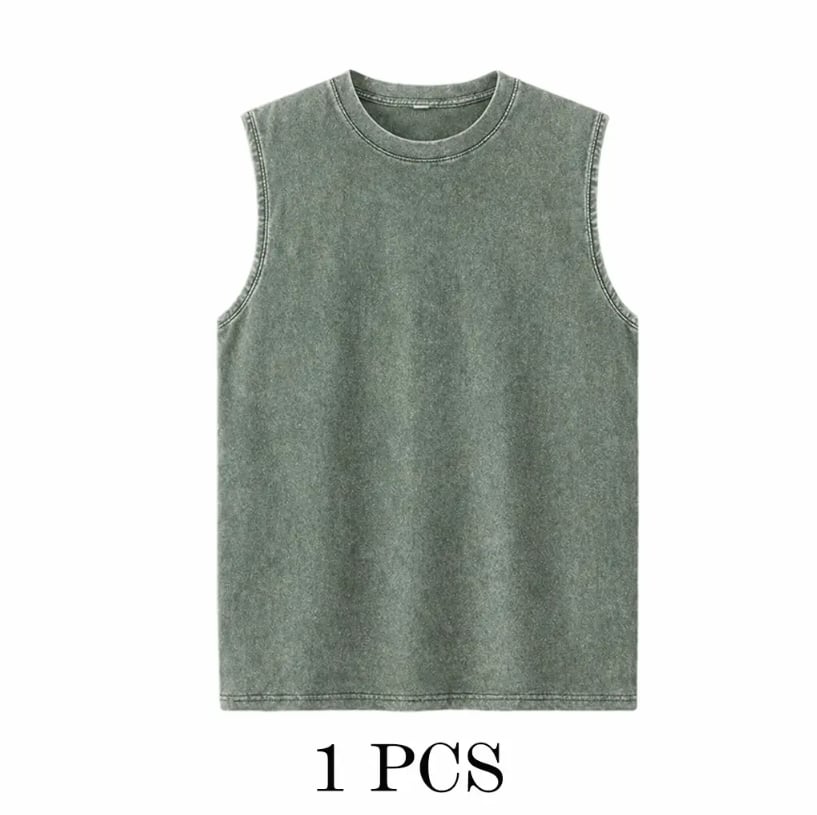 ‚ö° Hot Sales  üî• 4-Pack Men's Washed Sleeveless Vest ‚Äì Heavyweight Cotton, Acid Wash, Oversized Gym & Streetwear