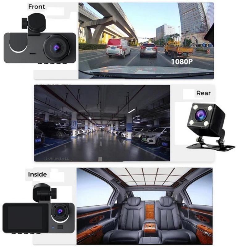 Dailyardtool¬Æ HD 1080P Dashcam with Three Lenses, Loop Recording and 3.5-inch IPS Screen