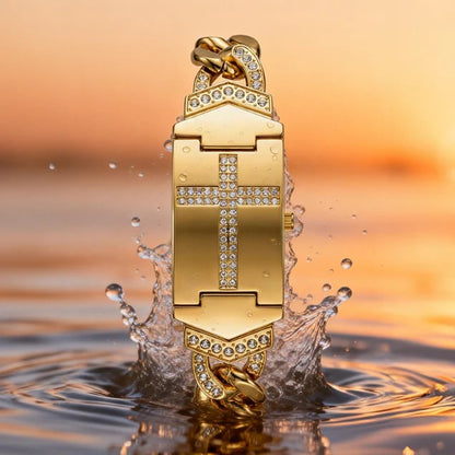 Sparkling Crystal Cross Watch‚ÄîGeometric Rectangular Dial, Premium Metal Strapüíé