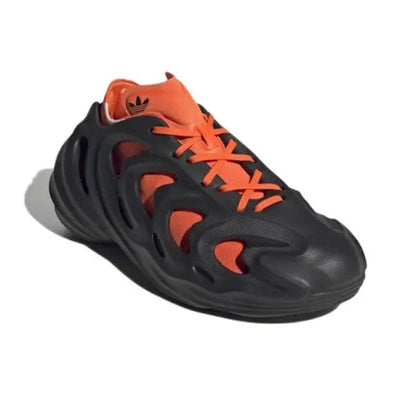 Adidas Adifom Q sneaker: black upper with orange accents and lace-up eyelets