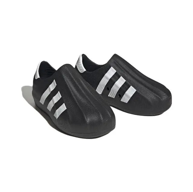 Adidas Adifom black slide sneaker with white three-stripe side panel