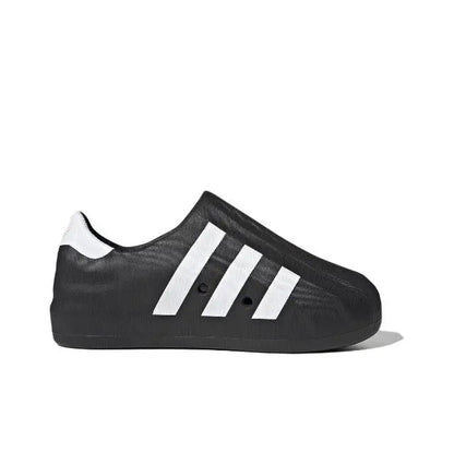Adidas Adifom black slip-on sneaker side view with white three-stripe logo