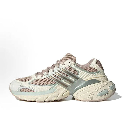Adidas Adistar XLG lace-up running shoes, beige mesh with light blue accents