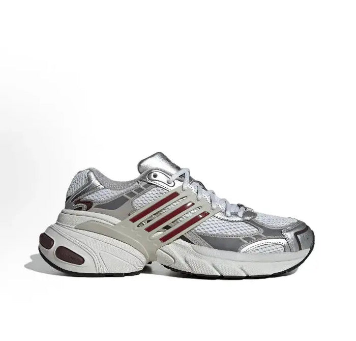 Adidas Adistar XLG running sneakers in light gray with red stripes and white sole