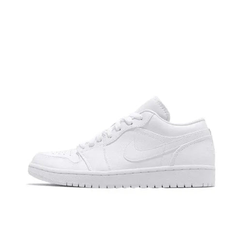 White Air Jordan 1 low-top sneakers, leather-look upper, swoosh on side