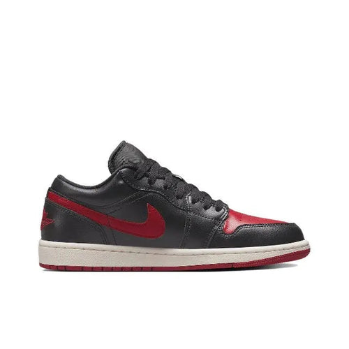 Nike Air Jordan 1 low-top sneakers, black leather with red swoosh and white sole
