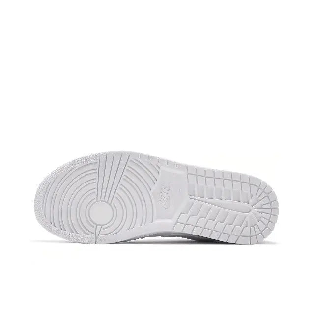 White Air Jordan 1 outsole view with tread grooves and grid pattern