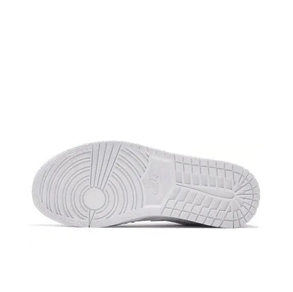 White Air Jordan 1 outsole view with tread grooves and grid pattern