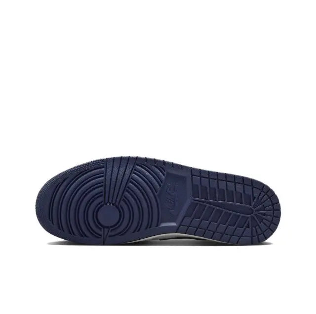 Jordan 1 outsole, dark blue rubber tread with circular traction pattern