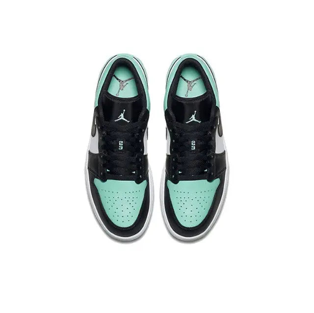 Air Jordan 1 sneakers, black upper with teal toe and white midsole