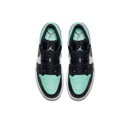 Air Jordan 1 sneakers, black upper with teal toe and white midsole