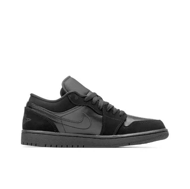 Air Jordan 1 low-top sneaker profile in black with lighter toe area accent