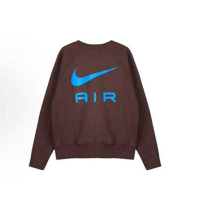 Fleece crewneck sweatshirt back with blue AIR graphic and swoosh