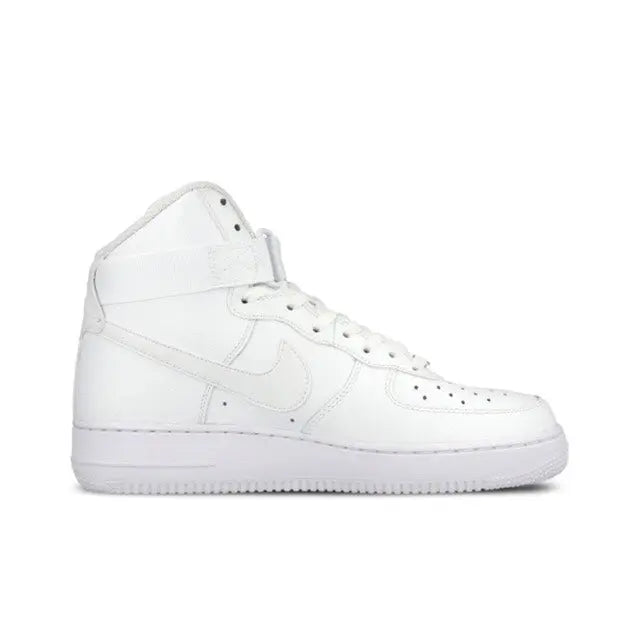 White high-top sneakers with lace-up front and Nike swoosh