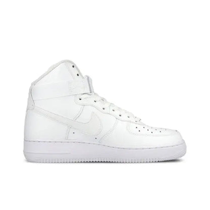 White high-top sneakers with lace-up front and Nike swoosh