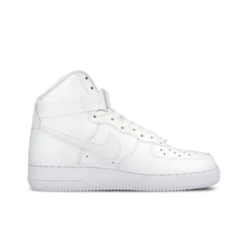 White high-top sneakers with lace-up front and Nike swoosh