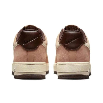 Nike Air Force 1 low-top sneaker, rear view with brown heel and cream midsole