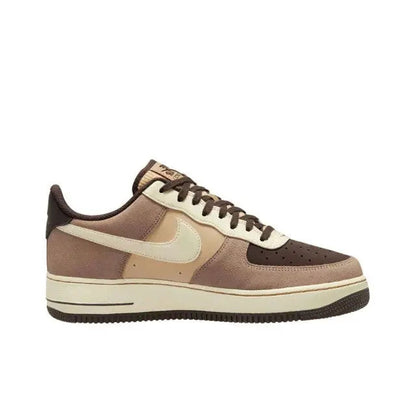Nike Air Force 1 low-top sneaker, tan and cream colorblock with brown suede overlays