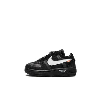Black low-top Nike Air Force 1 sneaker with white Swoosh and lace details