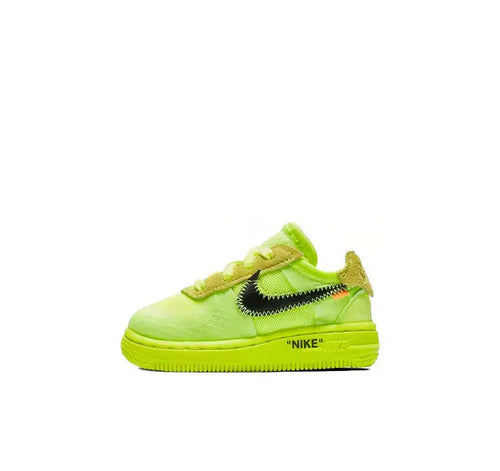 Lime green low-top sneaker with black swoosh and neon sole