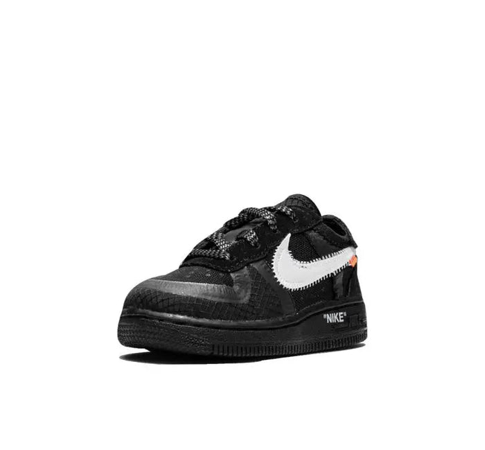 Black Nike Air Force 1 Low sneaker side view with white Swoosh and Nike logo