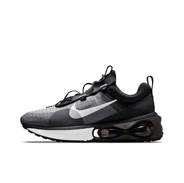 Air Max 2021 sneaker with black/grey mesh upper, Nike swoosh, lace-up