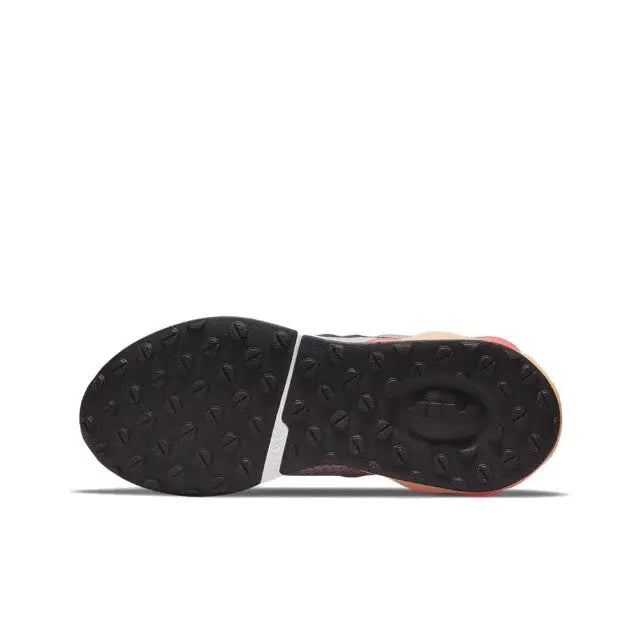 Nike Air Max 2021 outsole view with black tread and orange-red Air unit detail