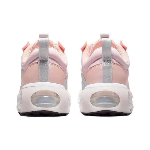 Nike Air Max 2021 heel view with pink upper, white midsole, and clear Air unit