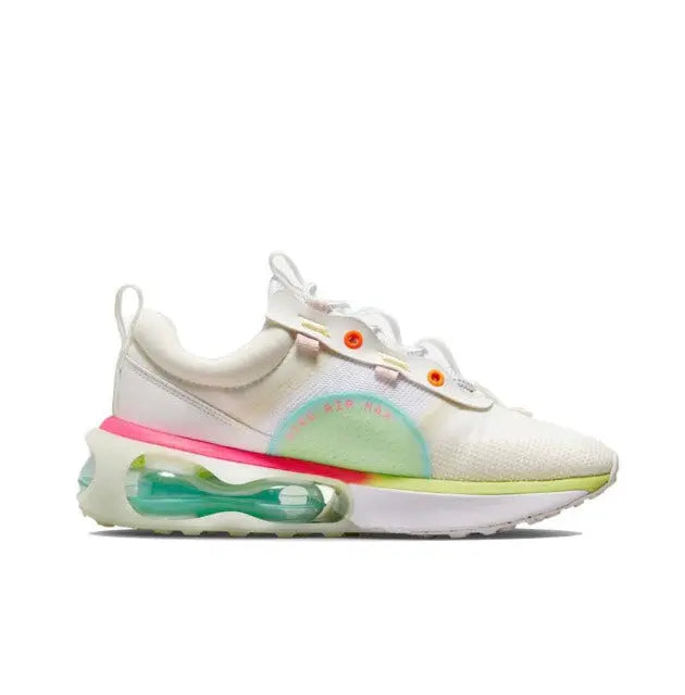 Nike Air Max 2021 running sneaker, front side view with blue swoosh and green-tinted sole
