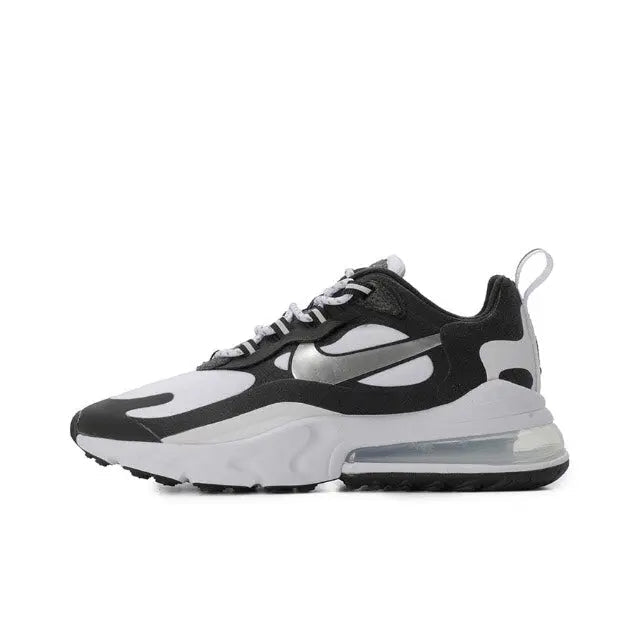 Nike Air Max 270 React low-top sneakers in white and black, with air-cushion sole