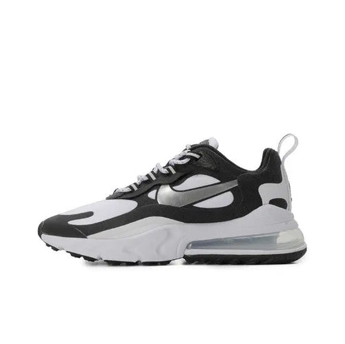Nike Air Max 270 React low-top sneakers in white and black, with air-cushion sole