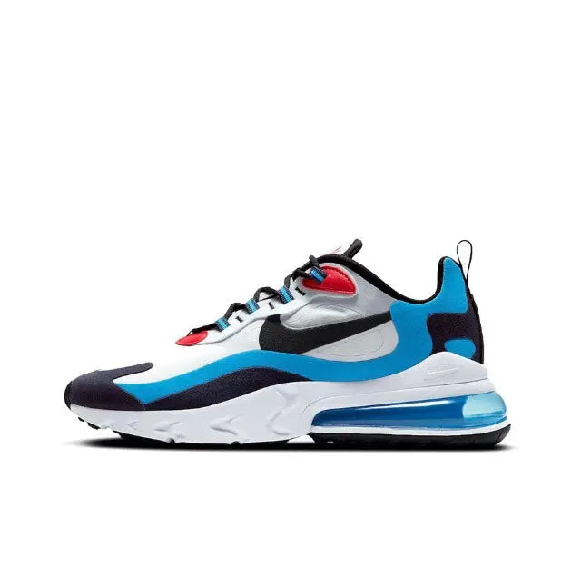 Nike Air Max 270 React sneakers, white/blue with black accents