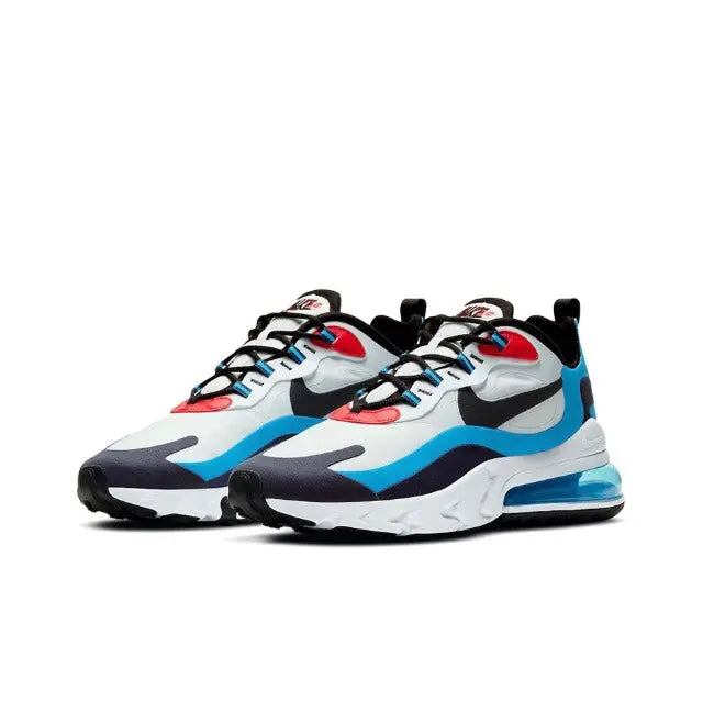 Air Max 270 React sneakers, white mesh with black and blue wave panels