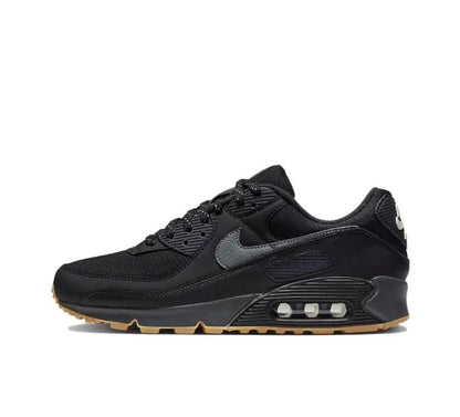 Nike Air Max 90 sneakers in black with gray swoosh and visible air unit