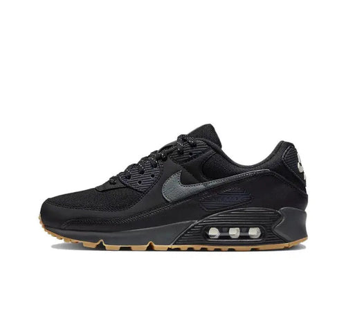 Nike Air Max 90 sneakers in black with gray swoosh and visible air unit