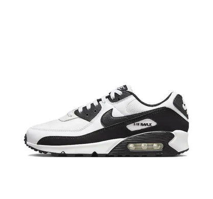Nike Air Max 90 sneaker, white upper with black overlays and Air unit midsole