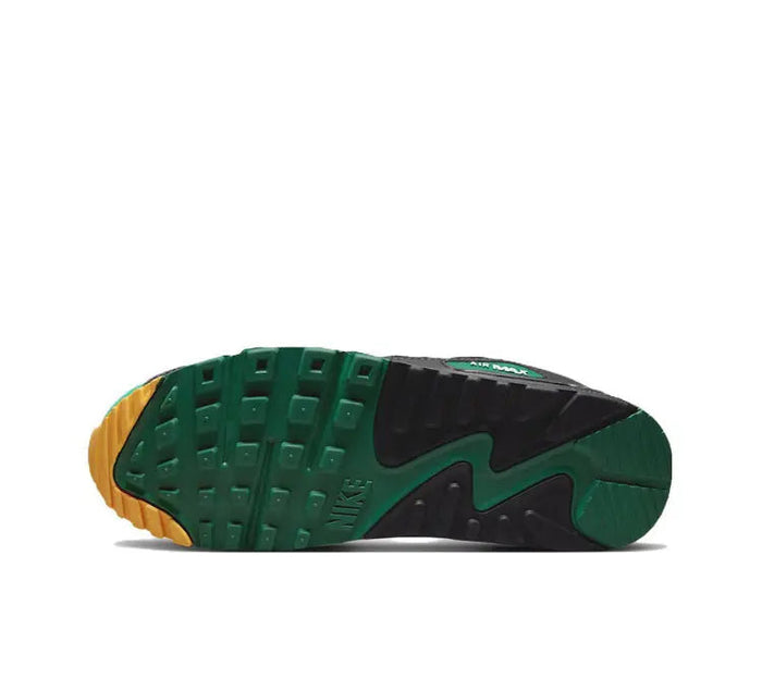 Nike Air Max 90 sneaker outsole, green tread with black heel and gold trim