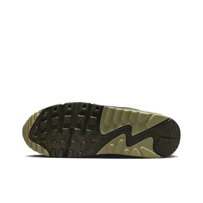 Nike Air Max 90 outsole with dark tread and olive and black rubber pattern